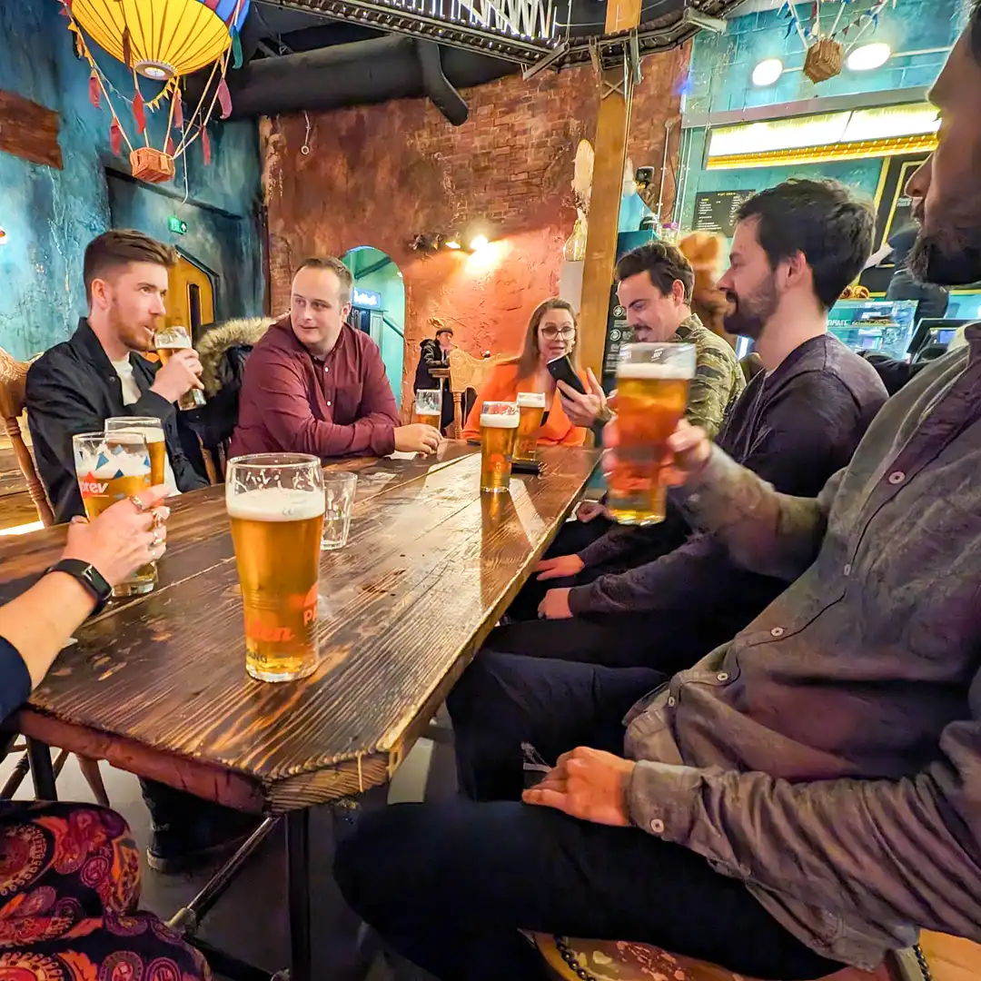 The team out for a social